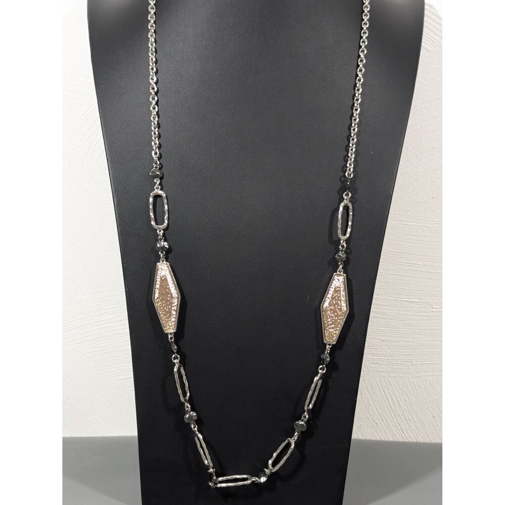 Boho Western Two Tone Oval Chain Link Long Layering Necklace 39"